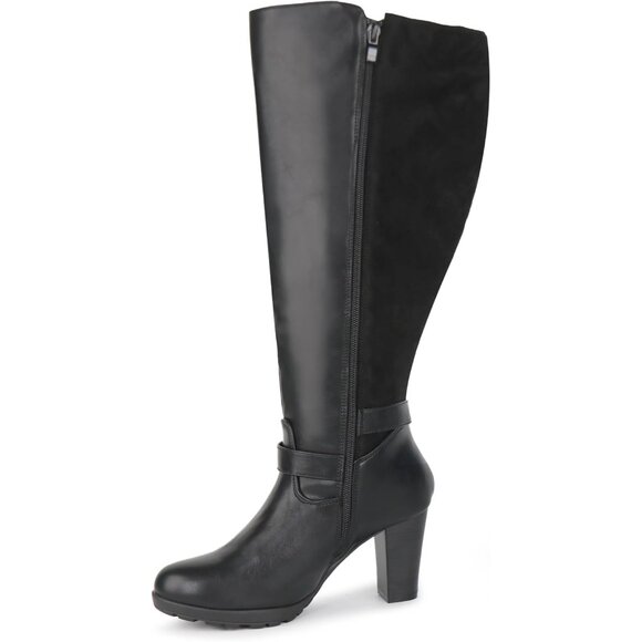 Women Black Plus Size Extra Wide Calf High Heel Dress Boot With Ankle Buckle - Picture 4 of 5